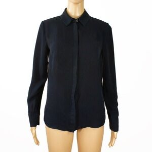 Frame Navy Dark Blue Silk Long Sleeve Button Down Blouse Shirt
